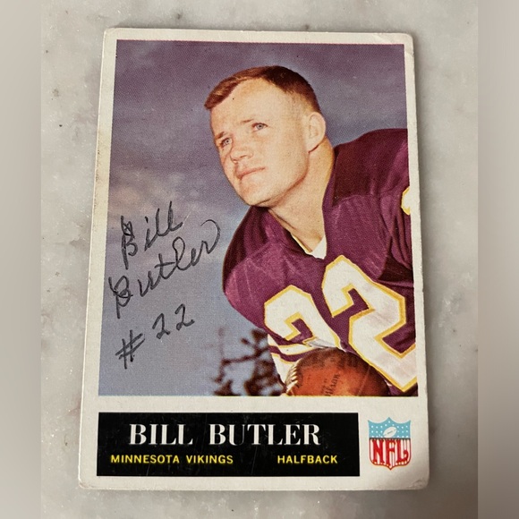 SIGNED BILL BUTLER 1965 PHILADELPHIA FOOTBALL CARD AUTOGRAPHED - VIKINGS - Picture 2 of 5